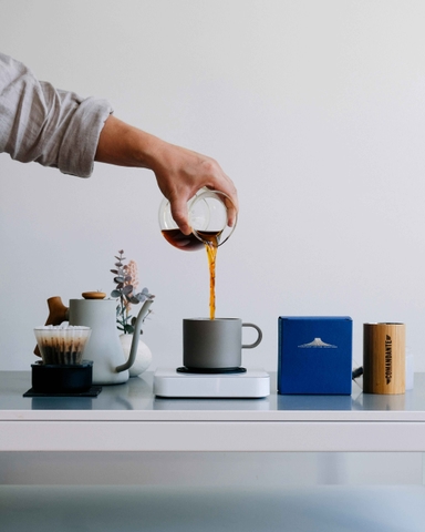 Specialty coffee being brewed using a v60 pourover method.